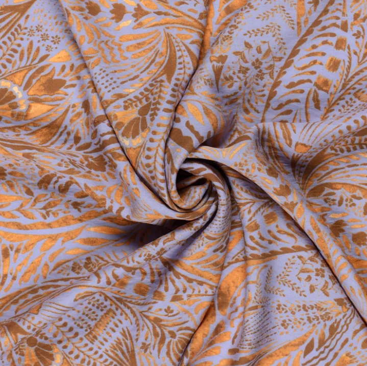 Viscose crêpe met bladeren lila/bruin  -  My Image